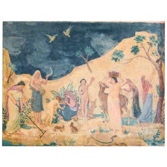 Vintage "Utopian Motif," Lovely Art Deco Painting with Frieze of Agrarian Labors, 1946