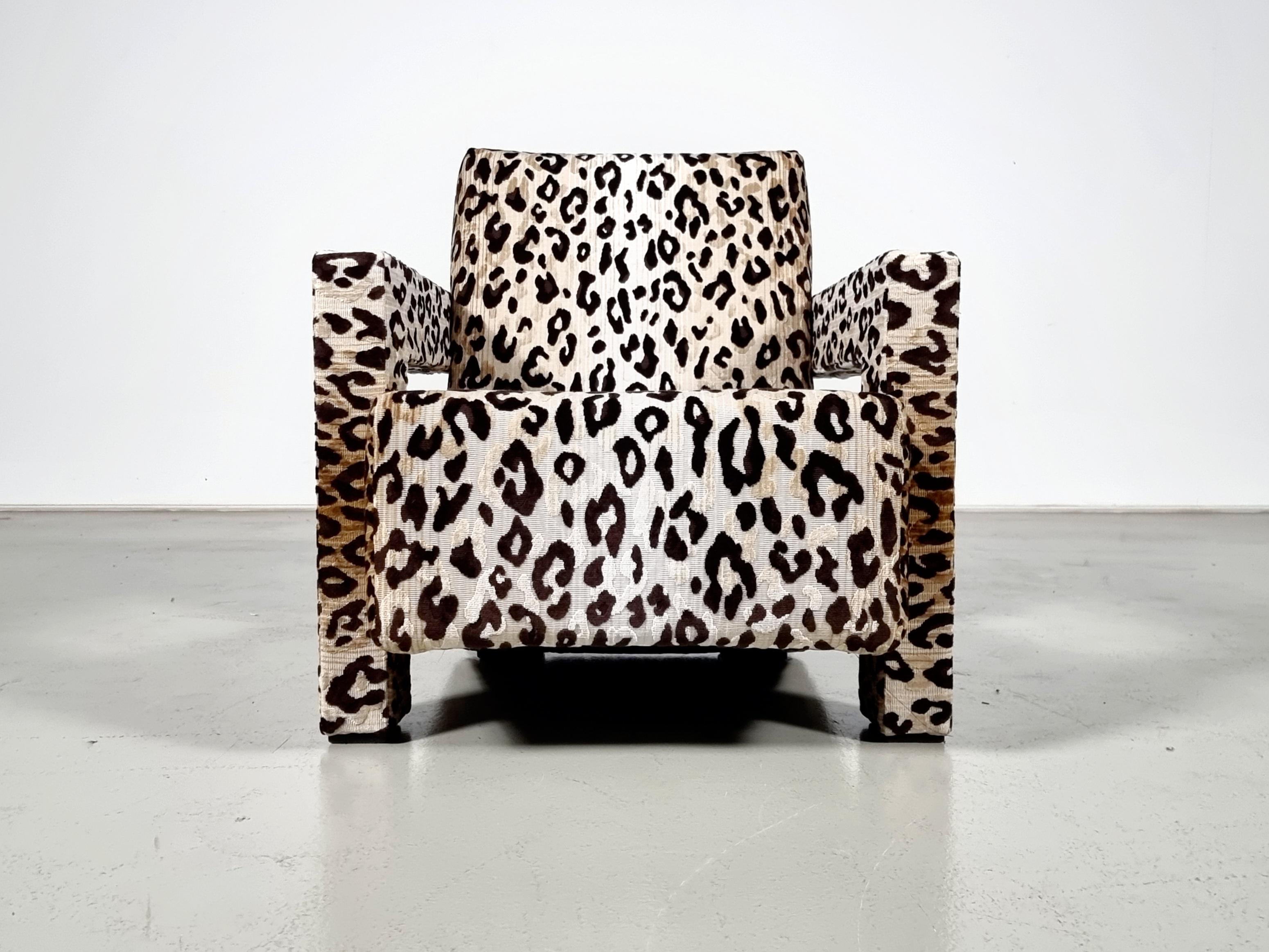 Velvet Utrecht “637” lounge chair in leopard velvet by Gerrit Rietveld for Cassina