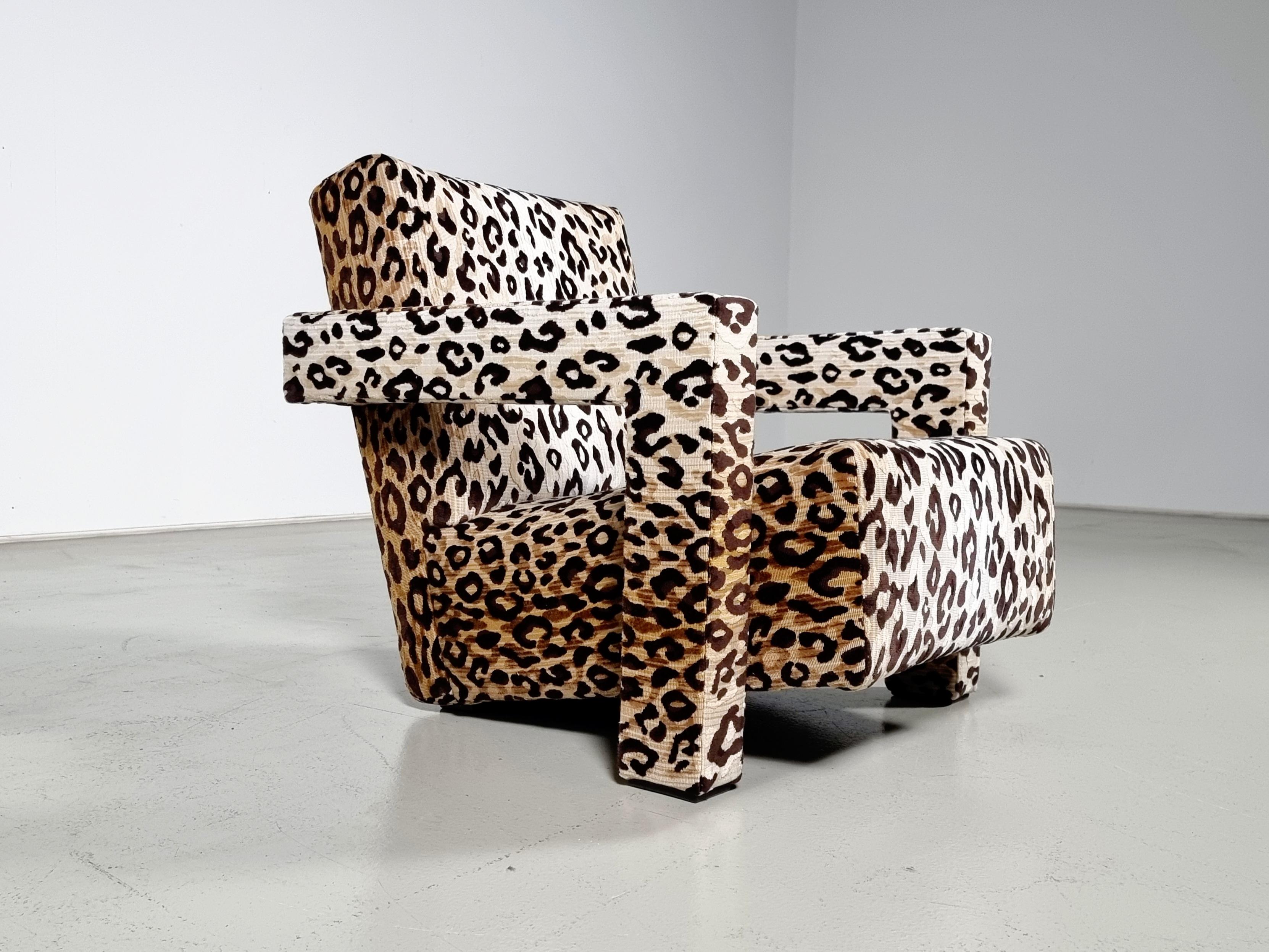 Mid-Century Modern Utrecht “637” lounge chair in leopard velvet by Gerrit Rietveld for Cassina
