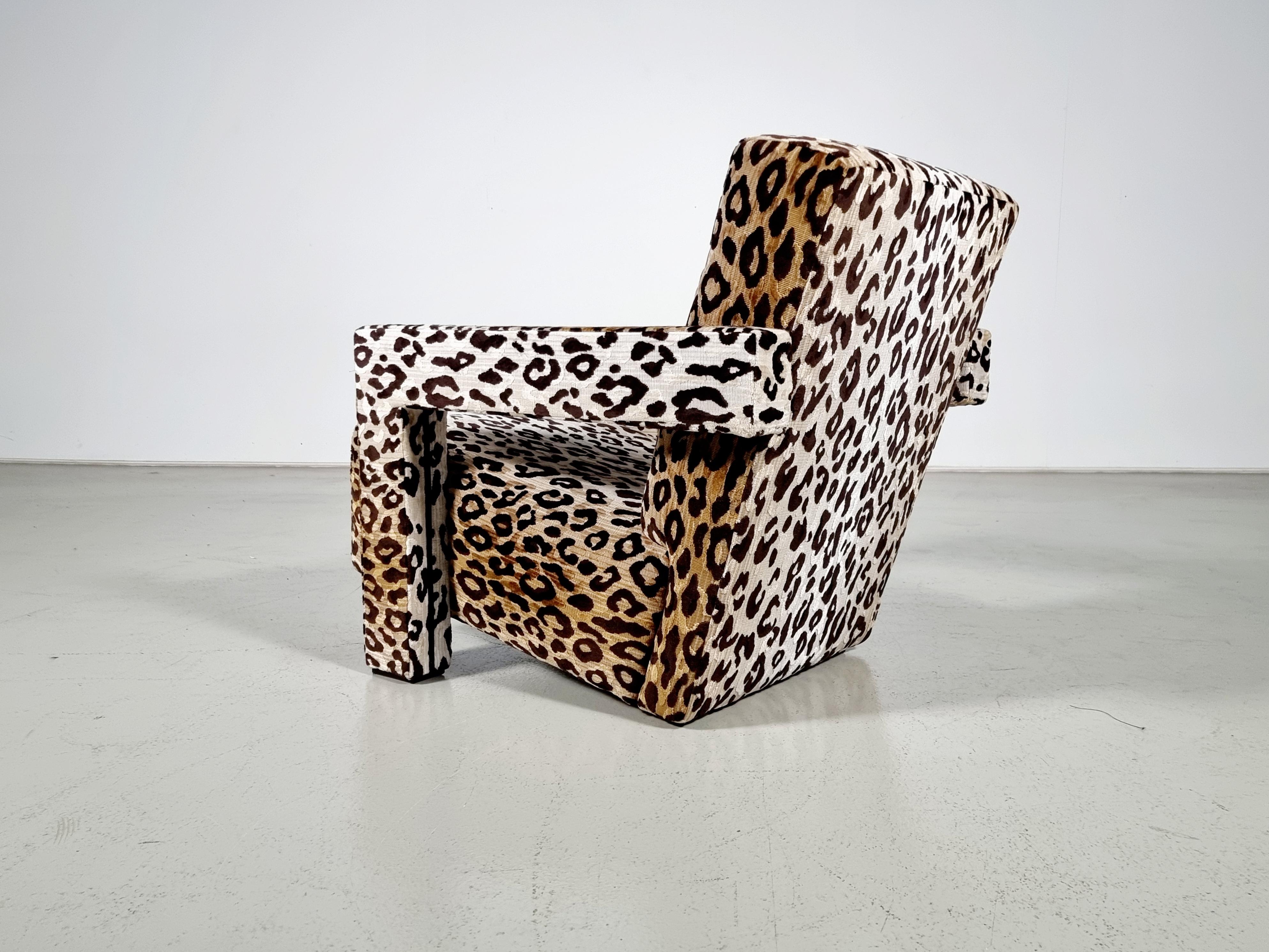 European Utrecht “637” lounge chair in leopard velvet by Gerrit Rietveld for Cassina