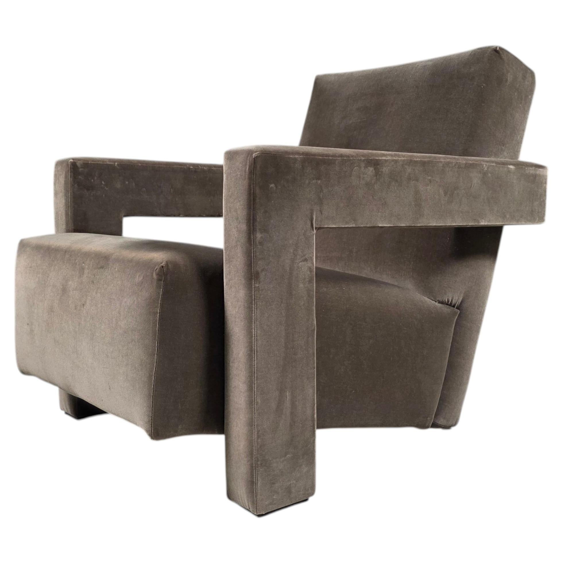 Pre-owned Cassina Utrecht �637� Lounge Chair In Green/grey Velvet By Gerrit Rietveld For  In Gray