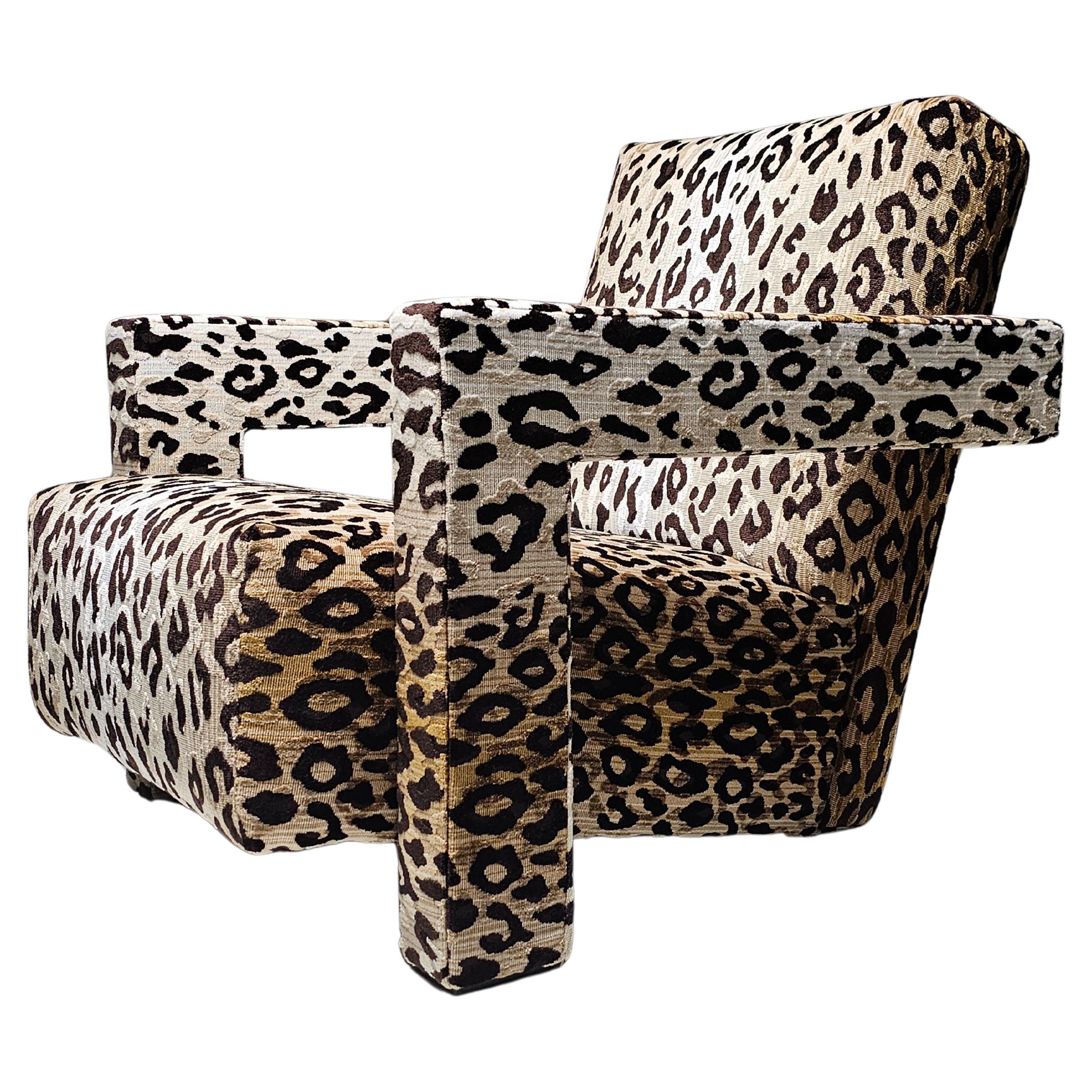 Utrecht “637” lounge chair in leopard velvet by Gerrit Rietveld for Cassina For Sale