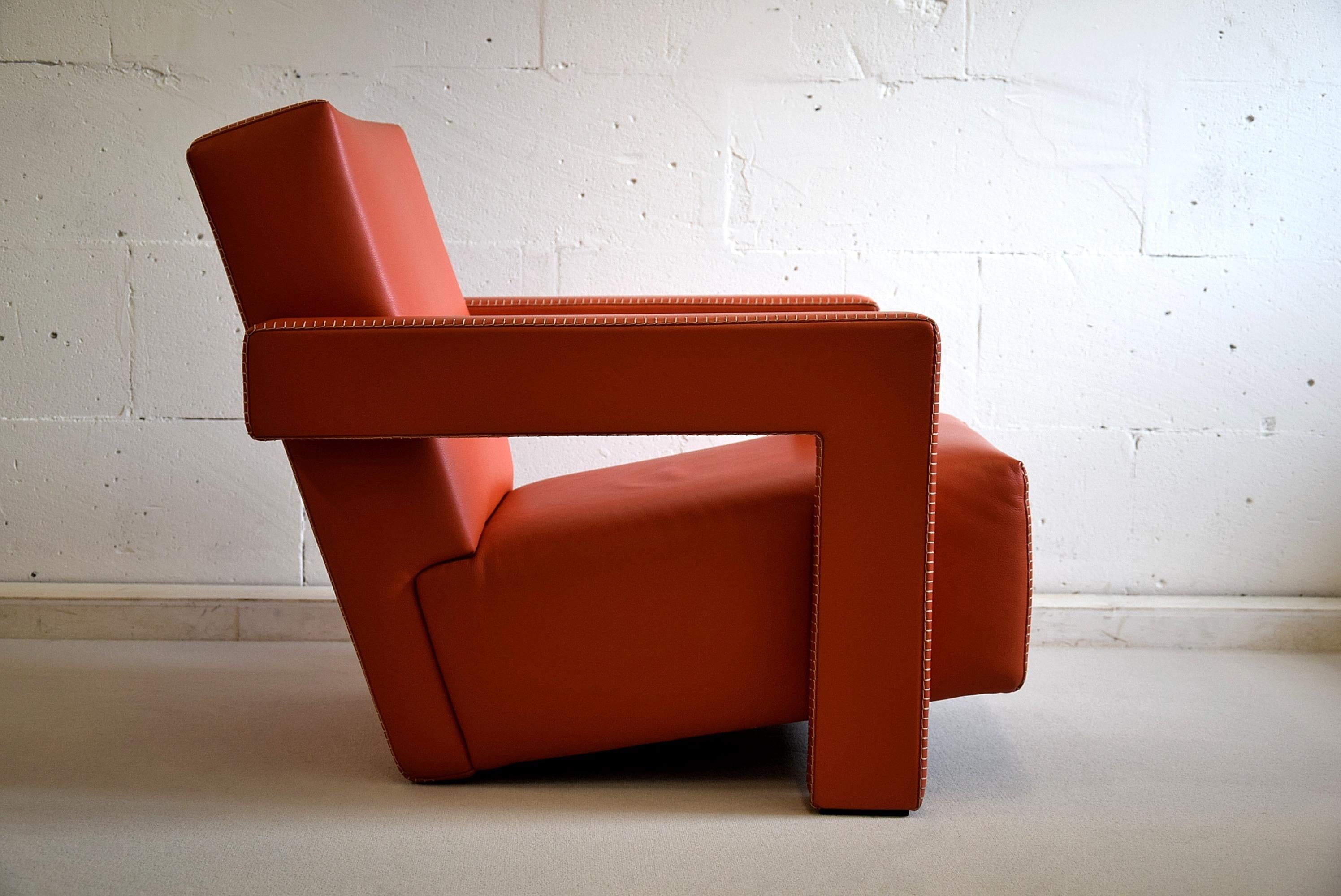 Mid-20th Century Hermes Orange Leather Utrecht Armchairs by Gerrit Rietveld