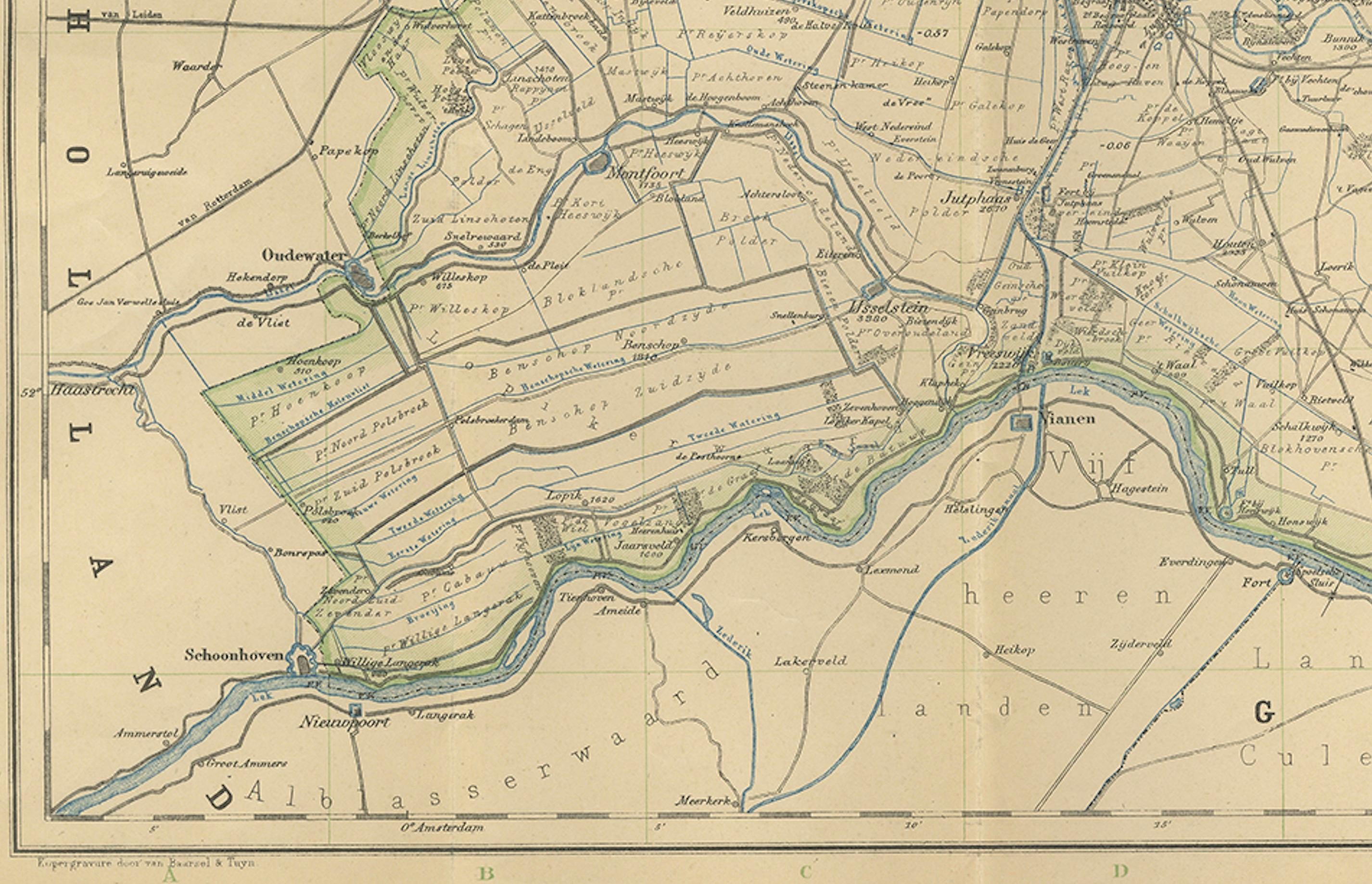 Utrecht Province Map 1907 – Antique Dutch Topographic Kuyper Lithograph In Good Condition For Sale In Langweer, NL