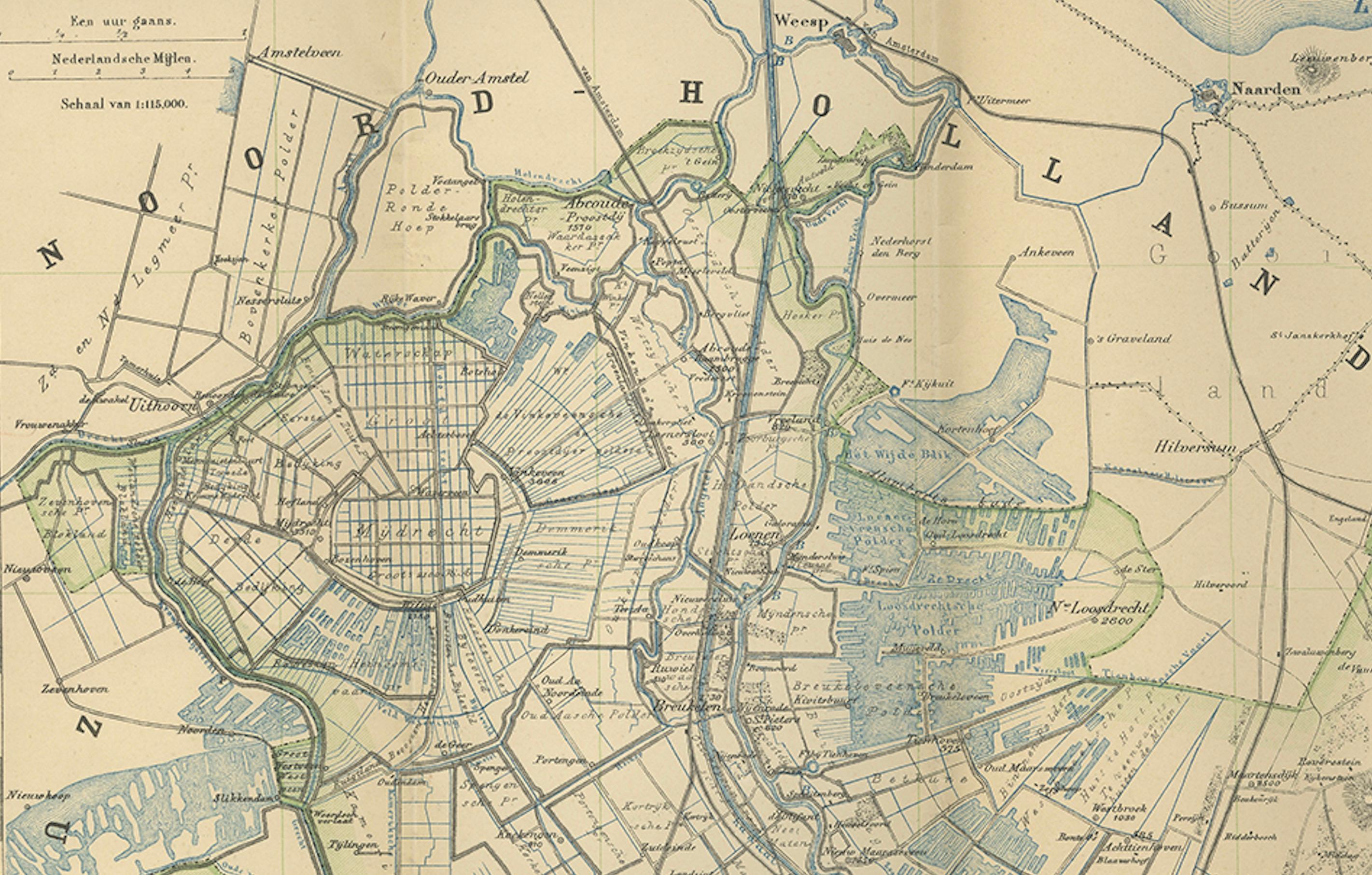 20th Century Utrecht Province Map 1907 – Antique Dutch Topographic Kuyper Lithograph For Sale