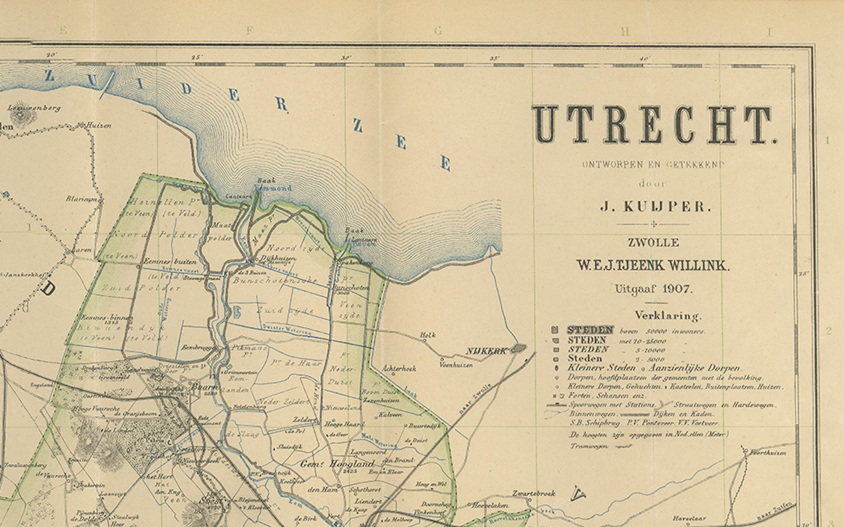 Paper Utrecht Province Map 1907 – Antique Dutch Topographic Kuyper Lithograph For Sale