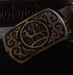 Utterly Rare Kyrgyzstan Eagle Hunters belt buckle and leather belt