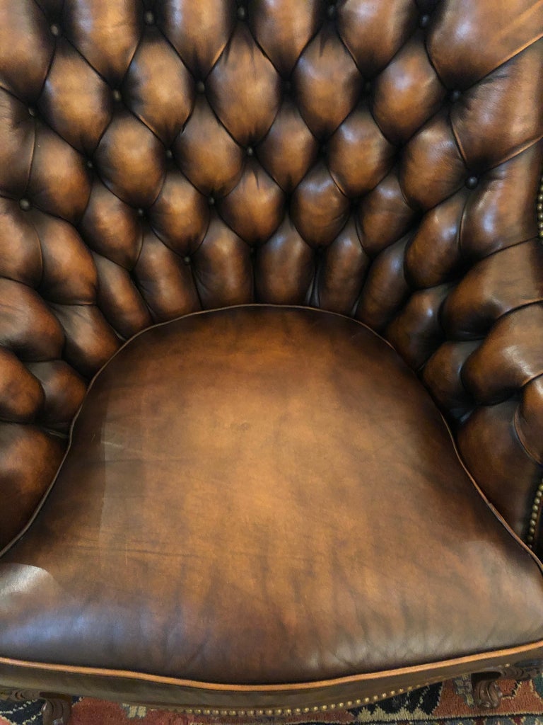 Utterly Sublime Pair of Tufted Burnished Leather Club Chairs at 1stDibs