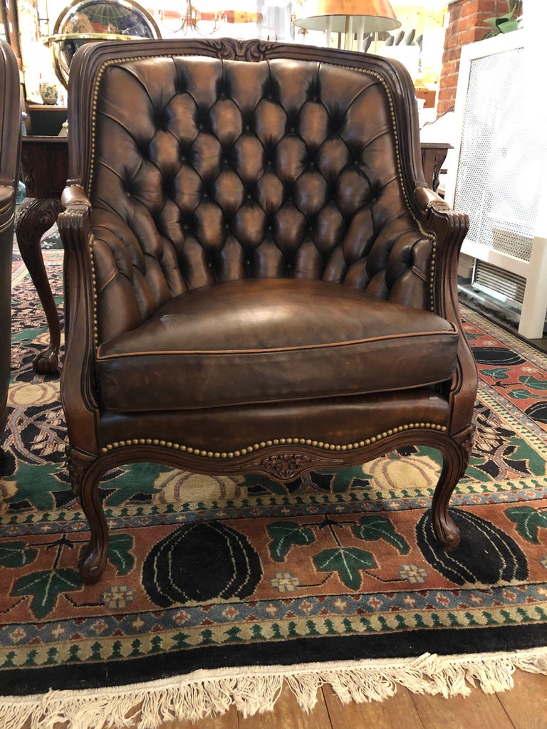 Utterly Sublime Pair of Tufted Burnished Leather Club Chairs at 1stDibs