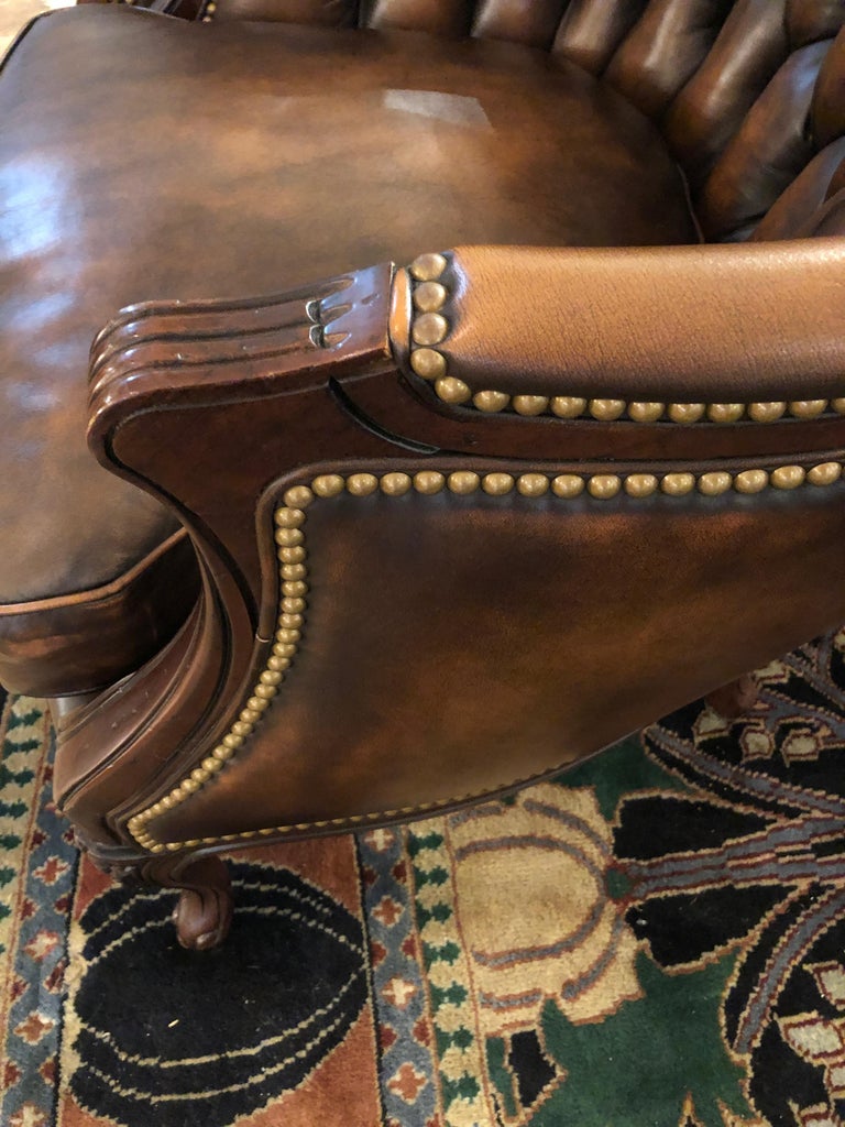 Utterly Sublime Pair of Tufted Burnished Leather Club Chairs at 1stDibs