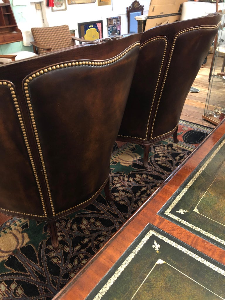 Utterly Sublime Pair of Tufted Burnished Leather Club Chairs at 1stDibs