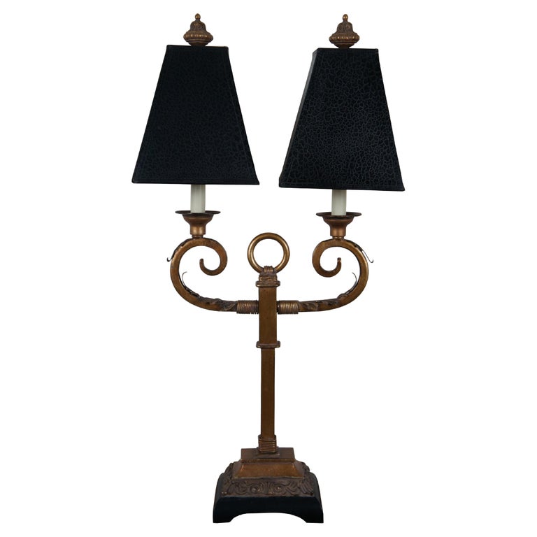 Uttermost French Scrolled Black and Gold Acanthus Leaf Two Light Table ...