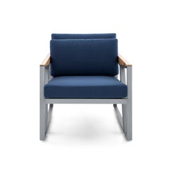 Outdoor Lounge Chair in Teak and Graphite Frame with Blue Fabric - Scalene Line