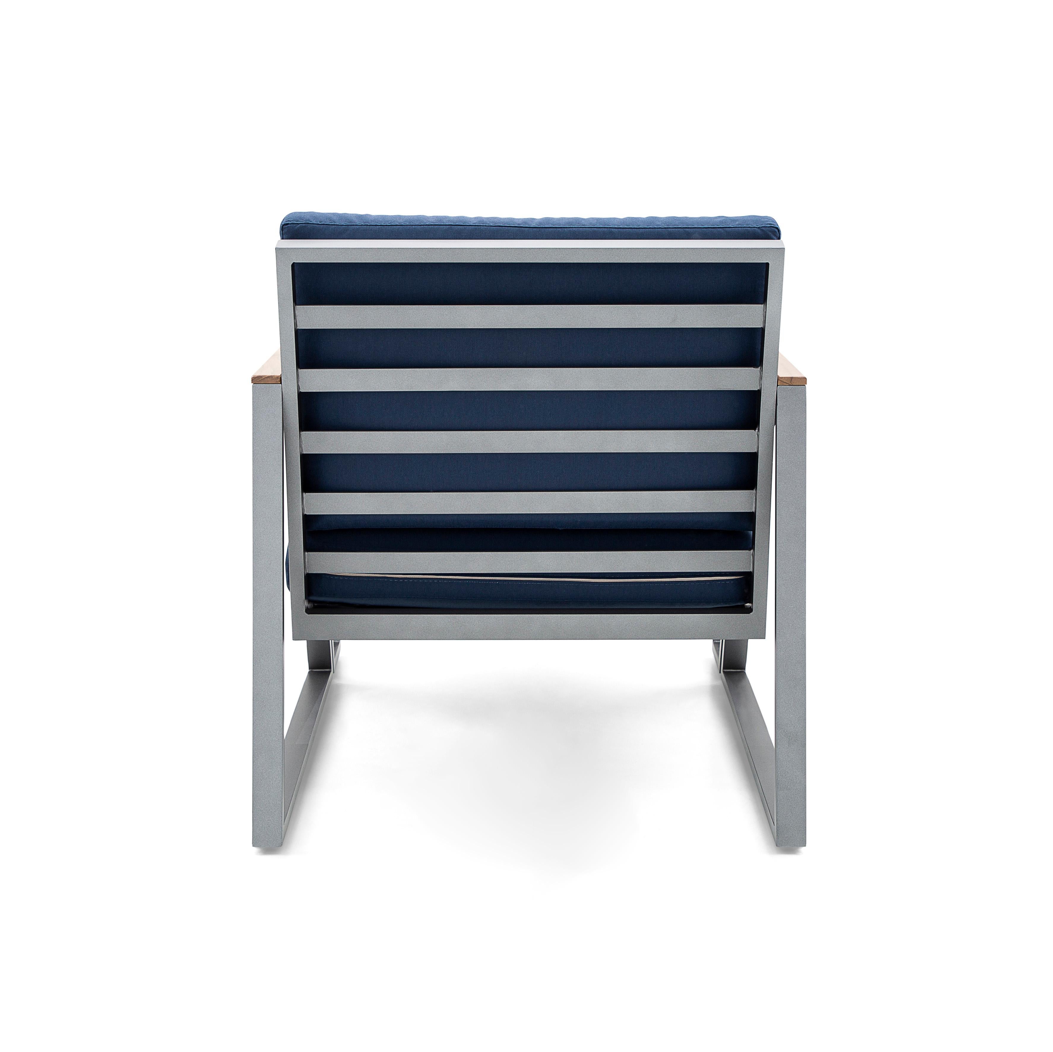 Brazilian Scalene Outdoor Armchair in a Dark Blue Fabric For Sale