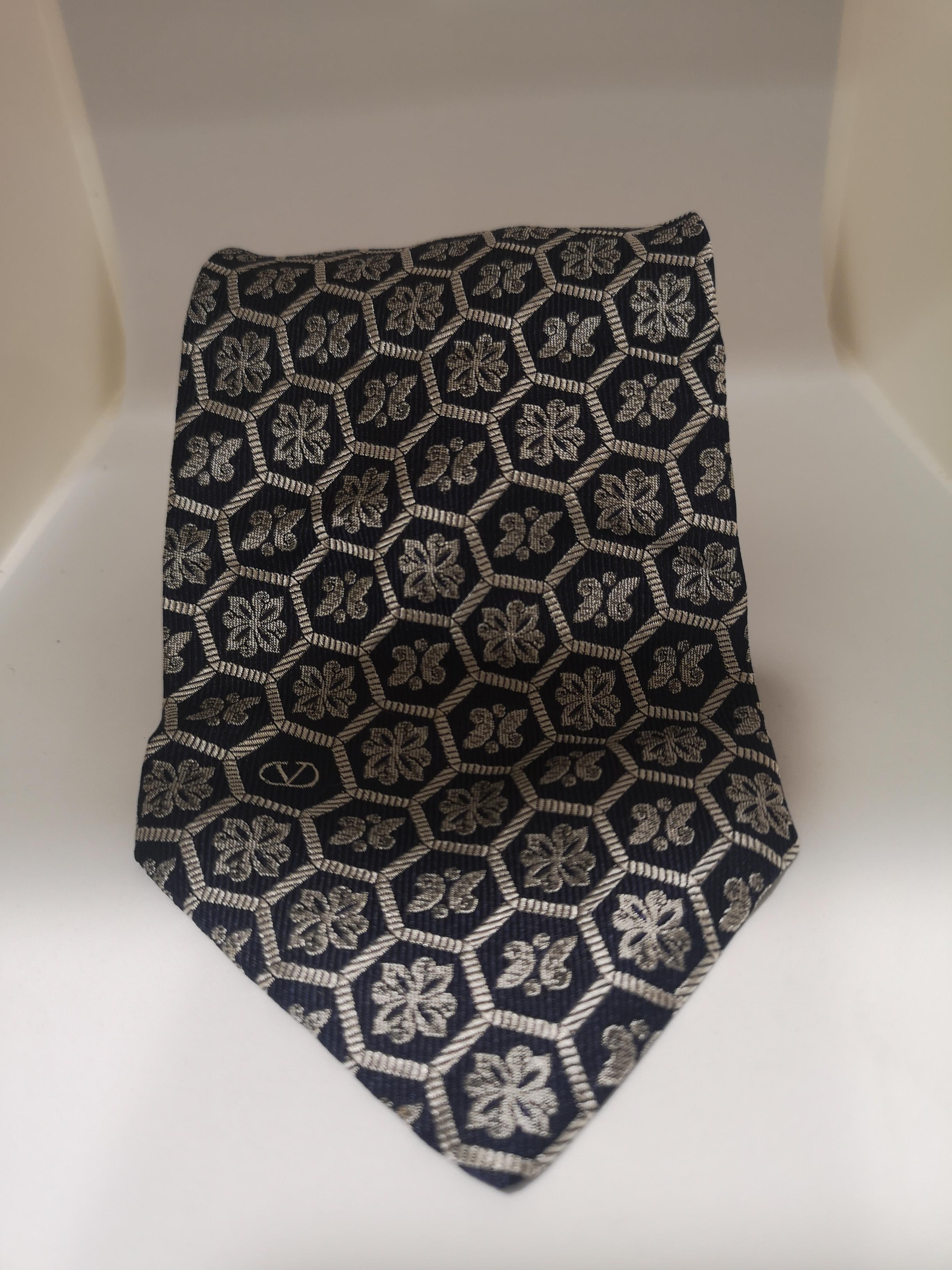 Black ùValentino blue silver silk tie
