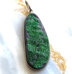 Uvarovite crystal druse pendant, Green garnet pendant
