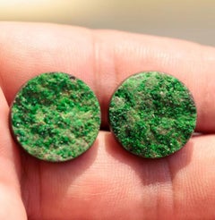 Uvarovite green garnet cabochon pair