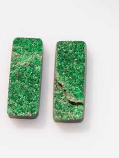 Uvarovite green garnet cabochon pair