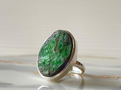 Uvarovite green garnet silver ring, sparkle green garnet