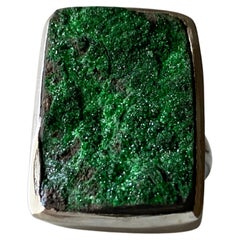 Uvarovite green garnet silver ring, sparkle green garnet