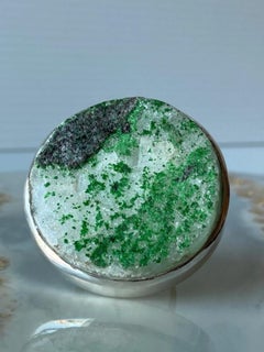Uvarovite on calcite matrix  silver ring, Green garnet silver ring