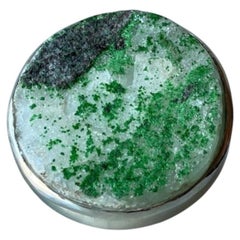 Uvarovite on calcite matrix  silver ring, Green garnet silver ring