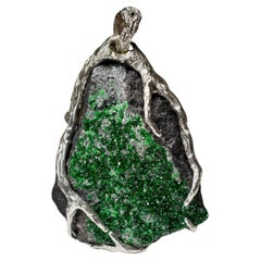 Uvarovite Silver Necklace Natural Green Garnet Raw Crystals Gift Vintage style