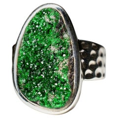 Uvarovite silver ring big natural raw green garnet crystal fine jewelry unisex