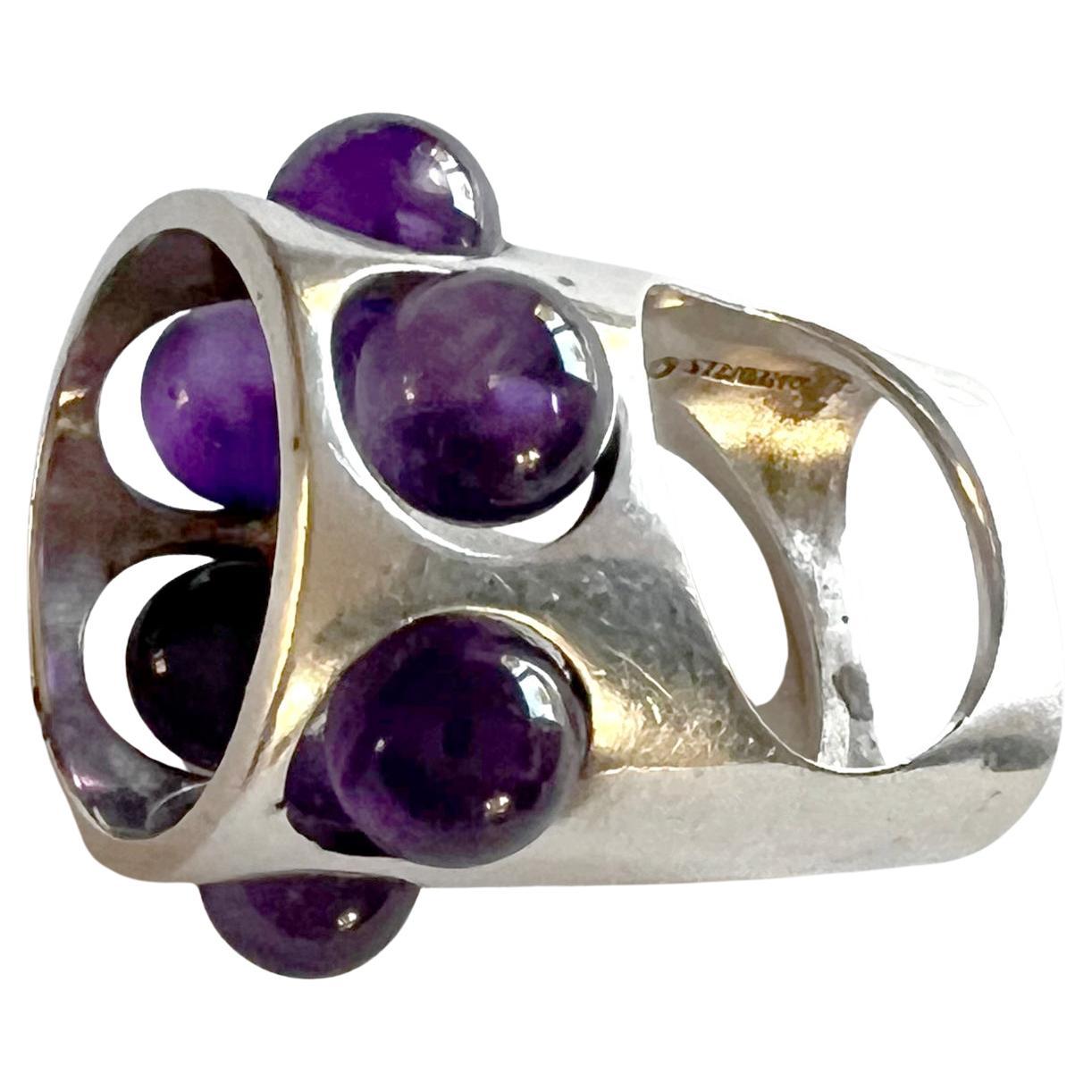 Modernist Uwe Moltke Sterling Silver Amethyst Danish Modern Ring 1970