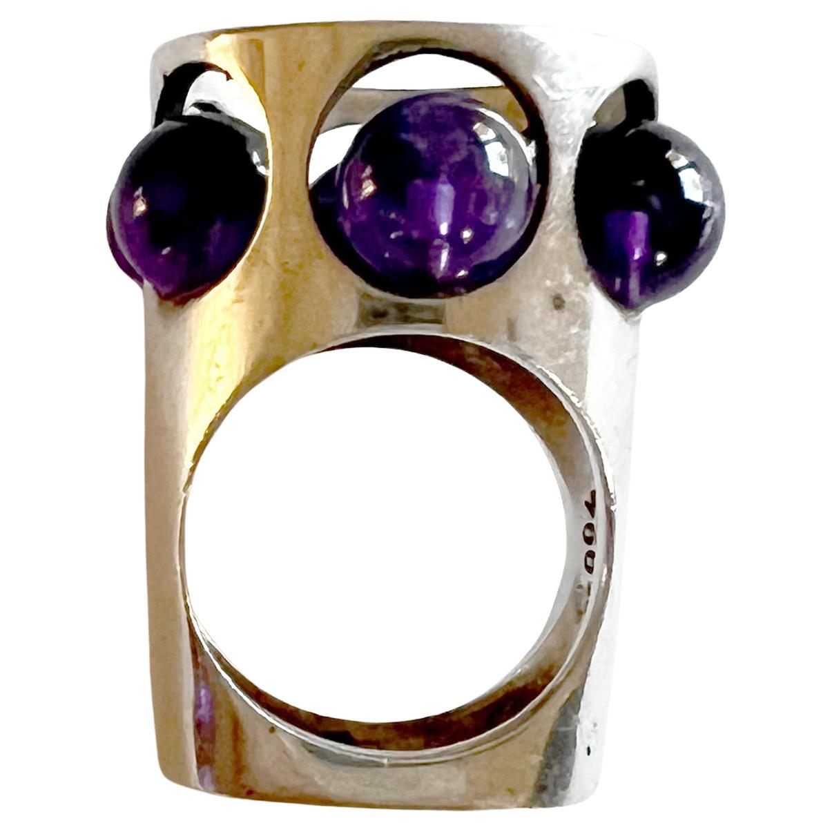 Round Cut Uwe Moltke Sterling Silver Amethyst Danish Modern Ring 1970