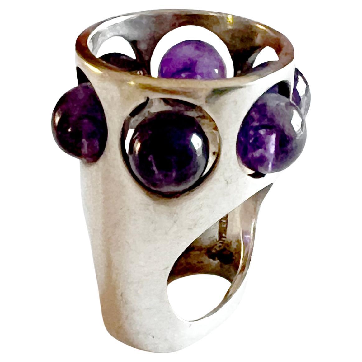 Uwe Moltke Sterling Silver Amethyst Danish Modern Ring 1970 In Good Condition In Palm Springs, CA