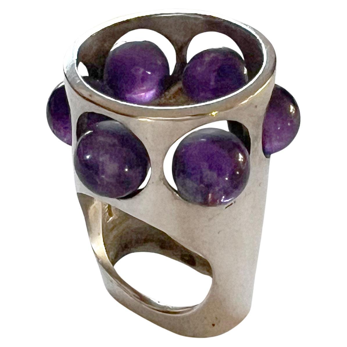 Women's or Men's Uwe Moltke Sterling Silver Amethyst Danish Modern Ring 1970