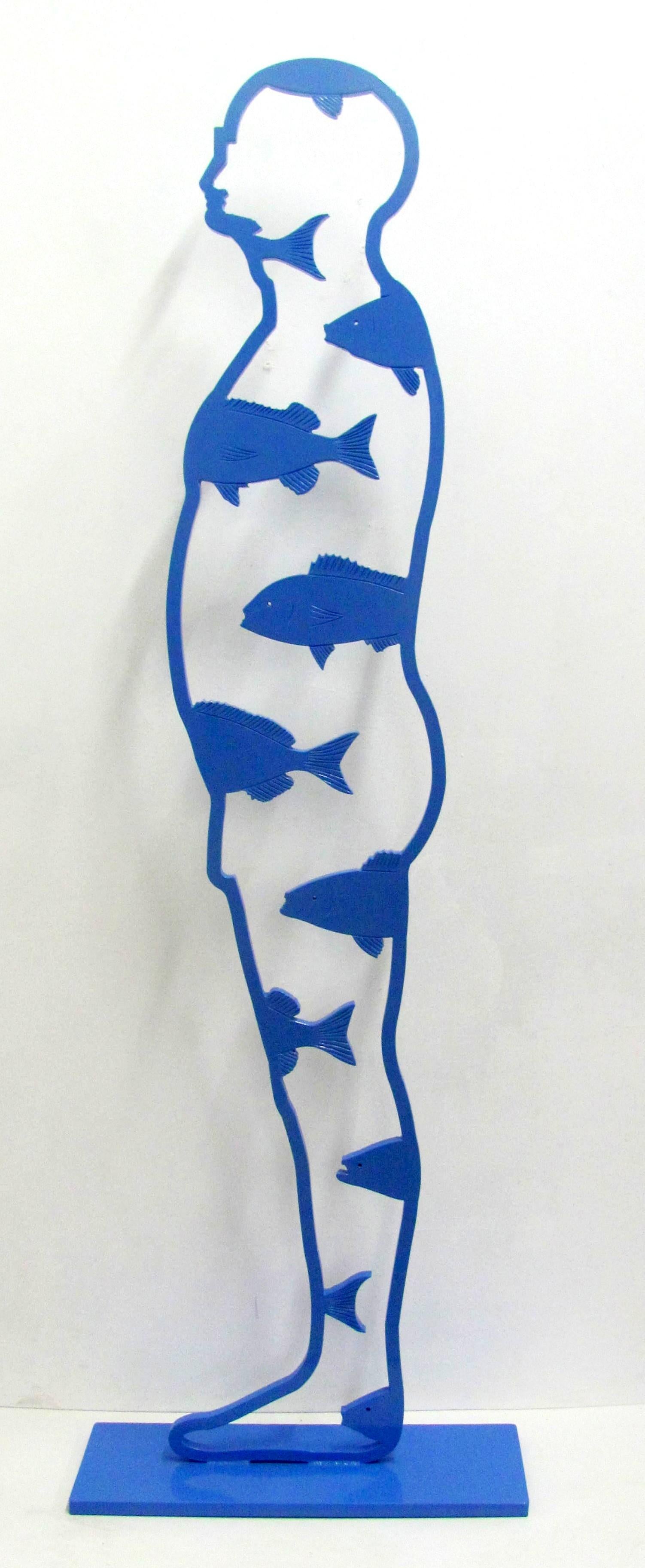 Uwe Pfaff Abstract Sculpture - Large Limited Edition Powder Coated Mild Steel Sculpture "Me and the Blue Sea"