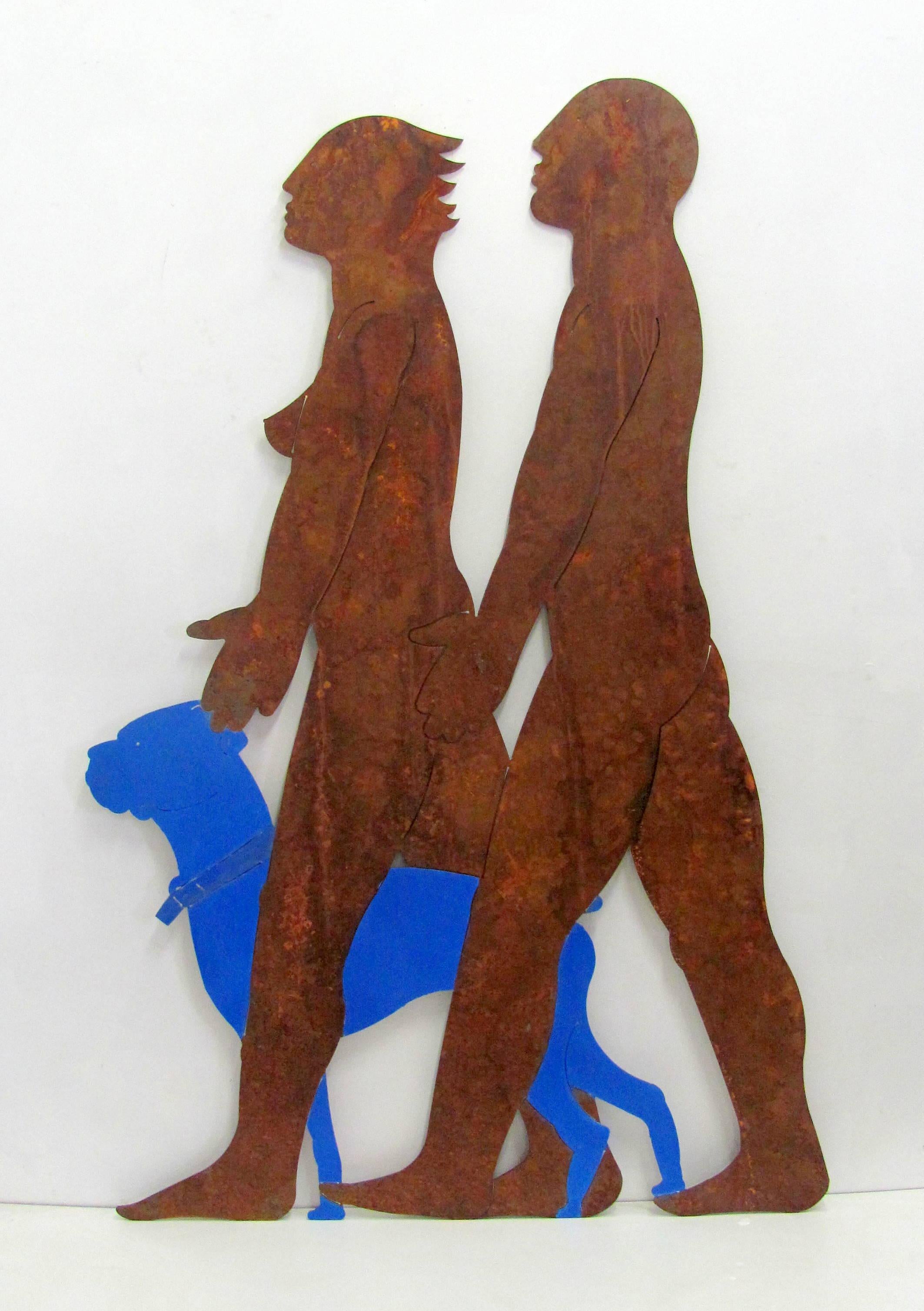 Figurative Sculpture Uwe Pfaff - Grande sculpture murale en acier rouillé A Blue Day for Anabelle