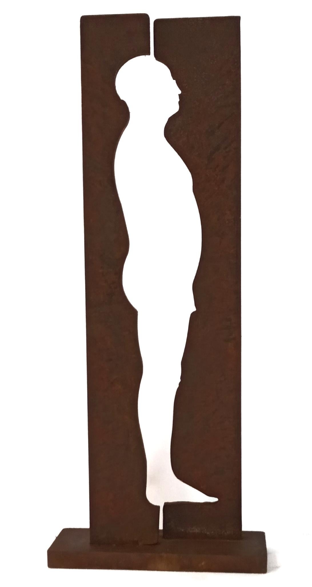 Uwe Pfaff Figurative Sculpture - Limited Edition Medium Sized Rusted Steel Sculpture "Man Up"
