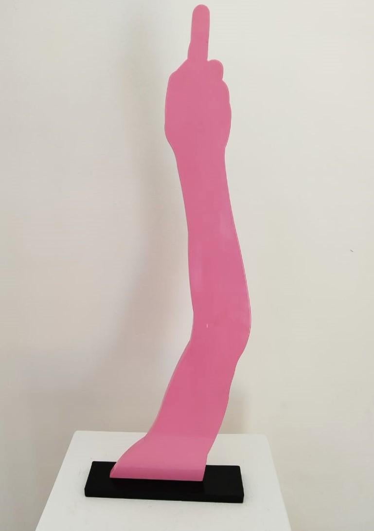 Uwe Pfaff Figurative Sculpture - Limited Edition Mild Steel Sculpture "Rude Arm: Pink"