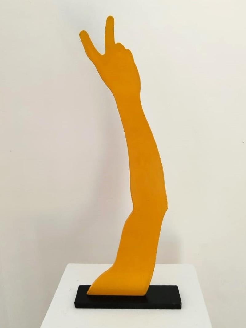 Uwe Pfaff Abstract Sculpture - Limited Edition Mild Steel Sculpture "Rude Arm: Yellow"
