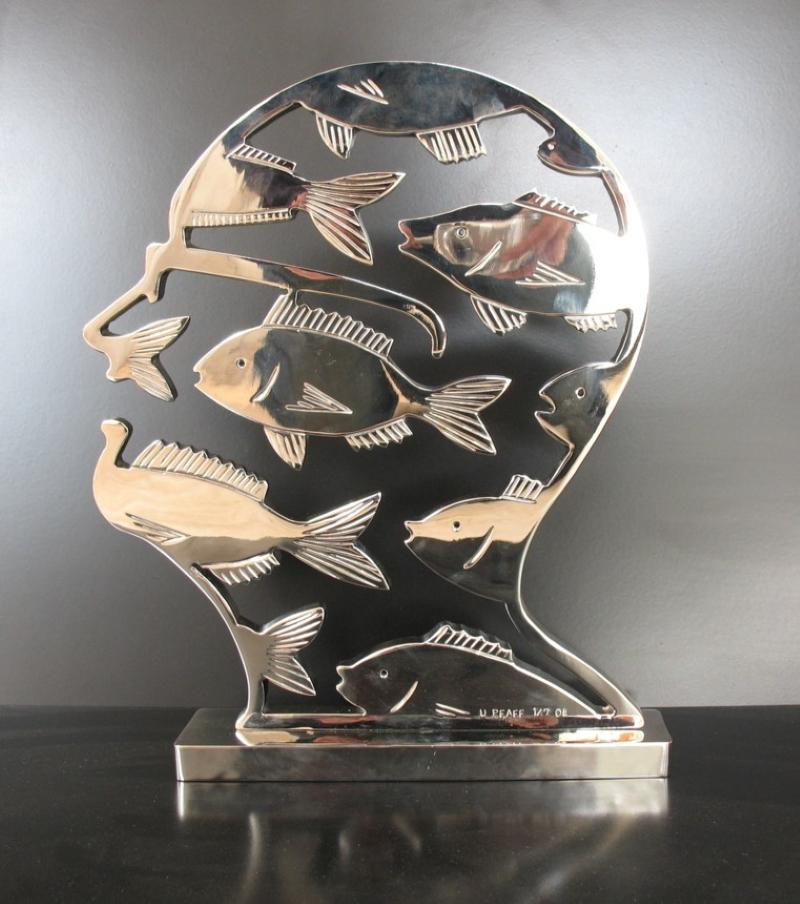 Uwe Pfaff Abstract Sculpture - Limited Edition Nickel Plated Steel Sculpture "Self Portrait"