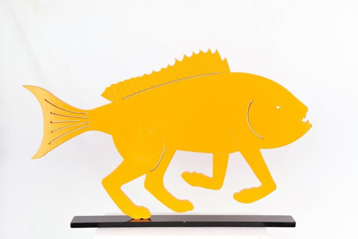 Uwe Pfaff Abstract Sculpture - Limited Edition Powder Coated Mild Steel Sculpture "Wild Fish Hunting"