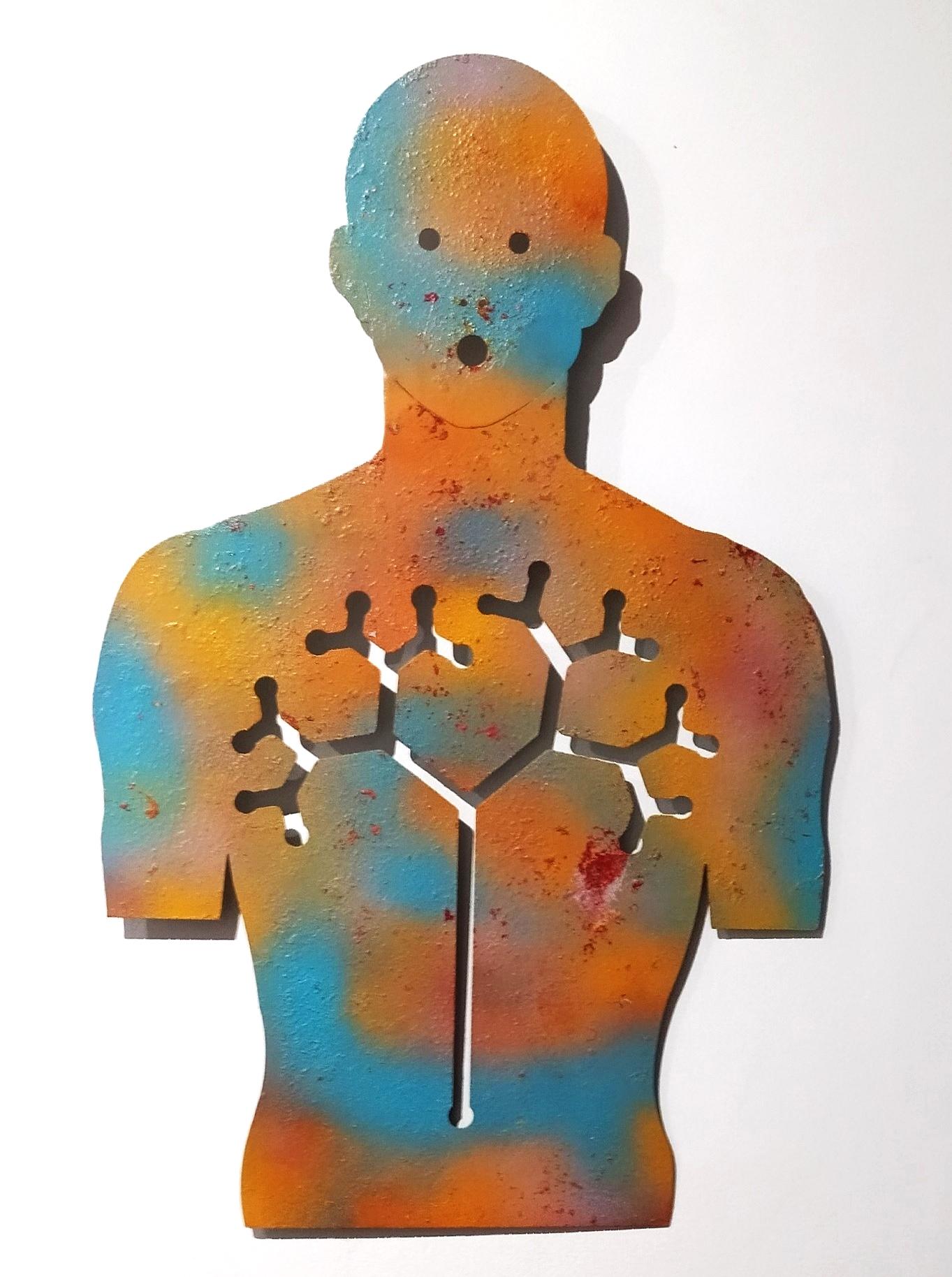 Uwe Pfaff Abstract Sculpture – Einzigartige Wandskulptur aus lackiertem Stahl "Gene 1"
