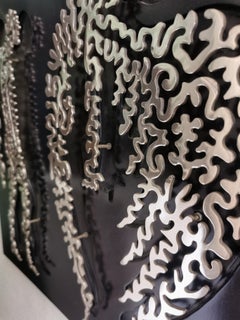 Unique Wall Mounted Stainless Steel on Board Sculpture "Escape from Paradise 2"