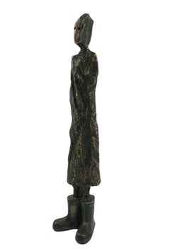 Uwe Schloen "Man in coat" bronze sculpture, patinated, 32, 5 x 7 x 6 cm, 2020