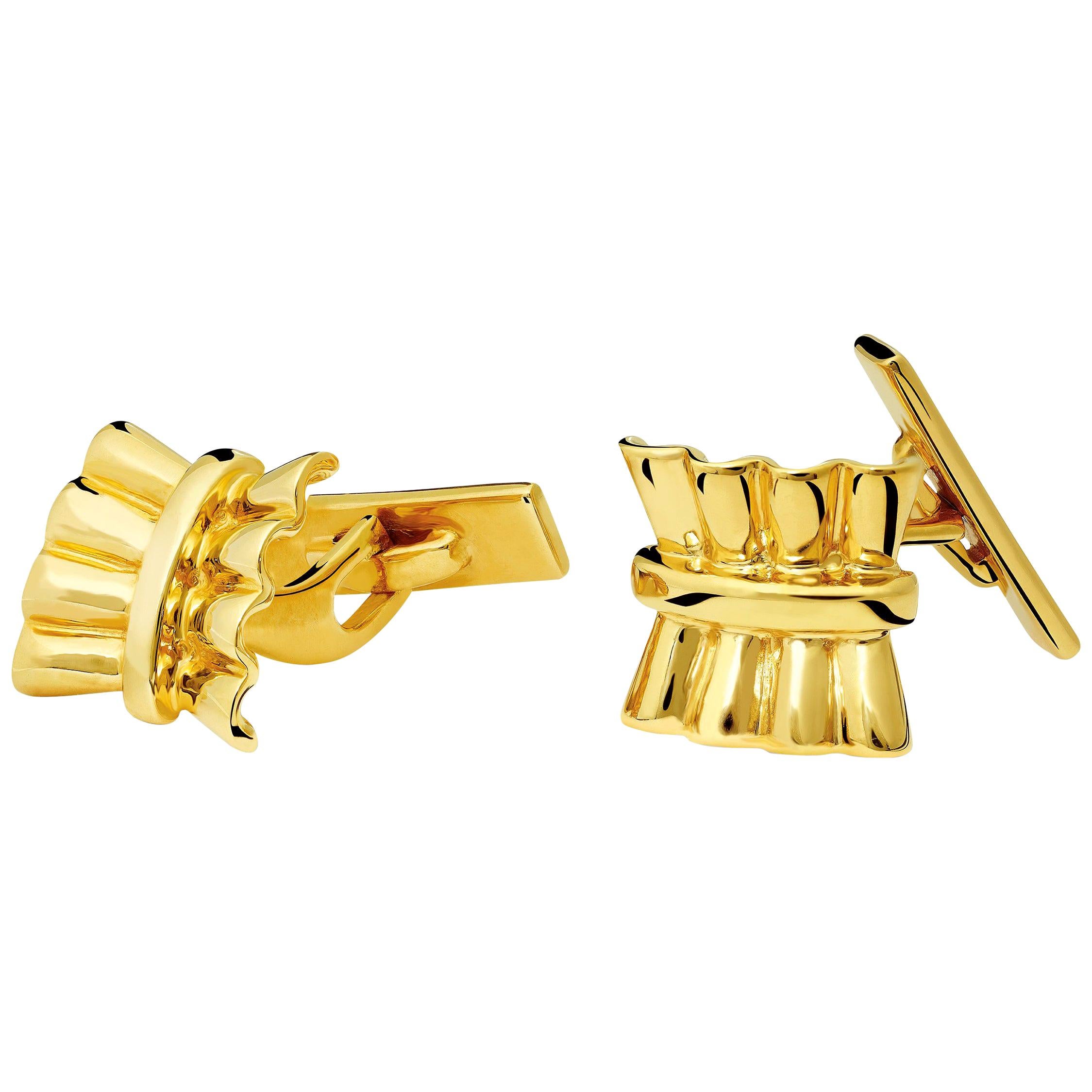 Uxmal Single Ended 9 Karat Yellow Gold Cufflinks For Sale