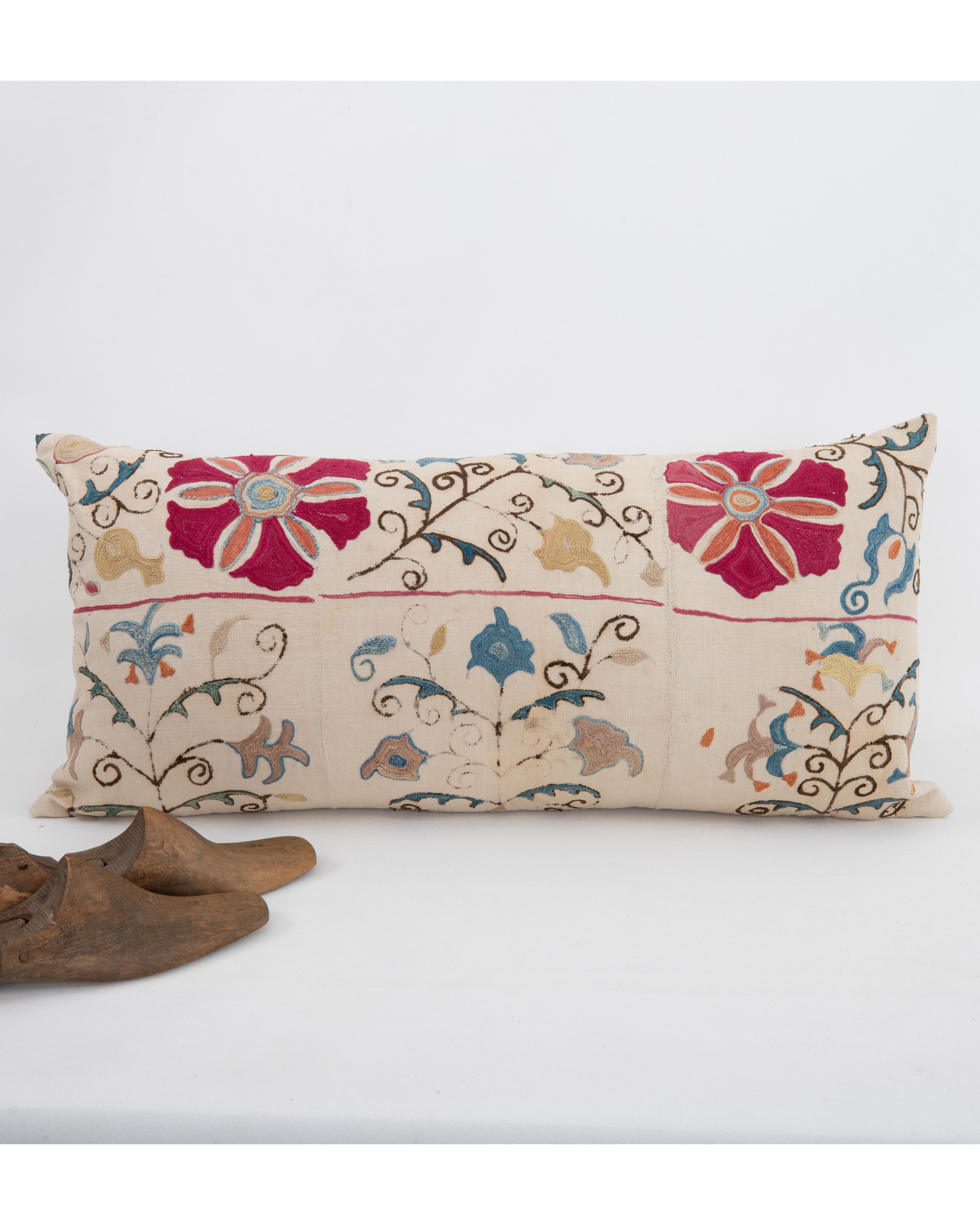 Silk Uzbek Antique  Suzani Pillowcase, Late 19th C. Uzbekistan
