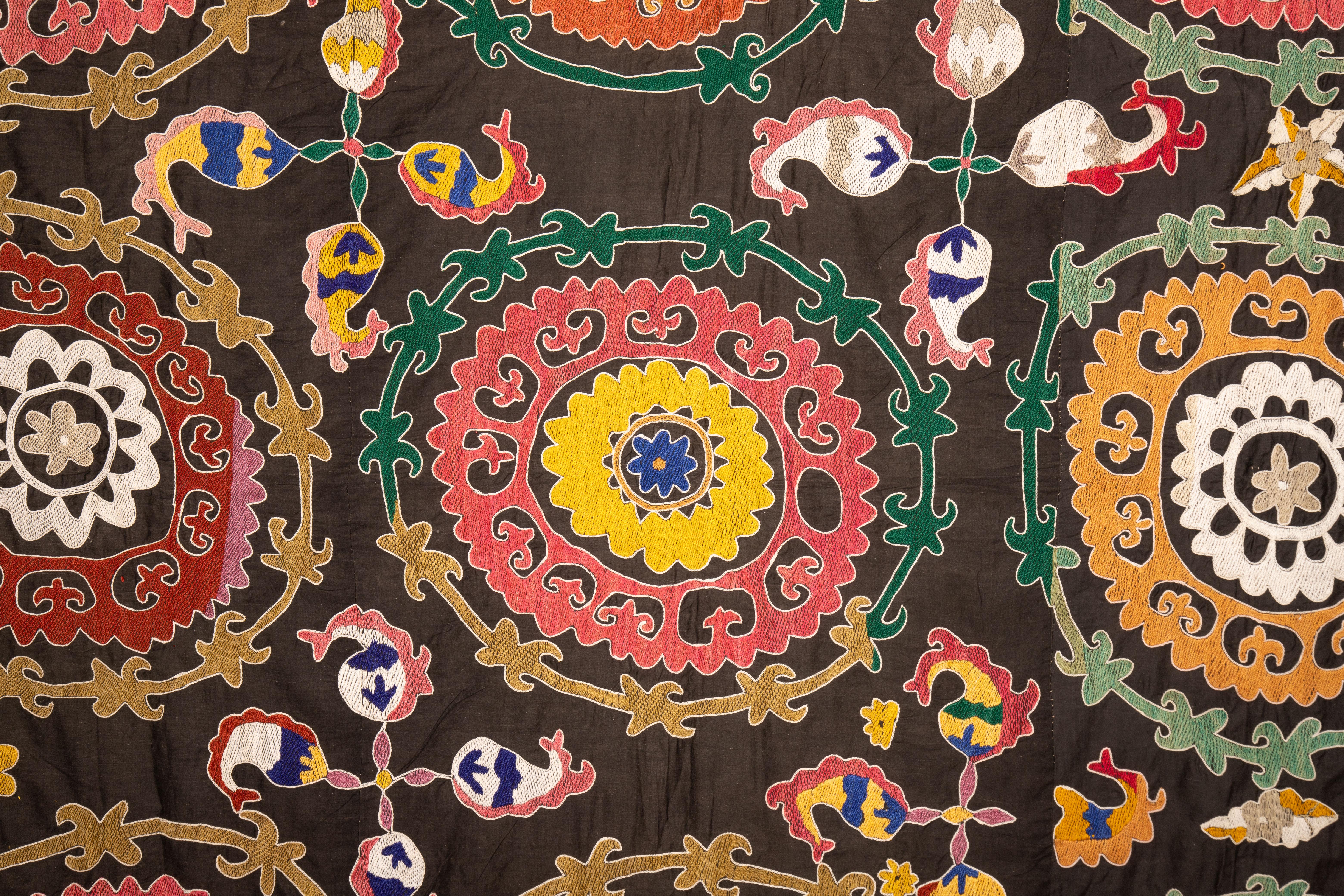 Embroidered Uzbek Folk Art Suzani, 1970s For Sale