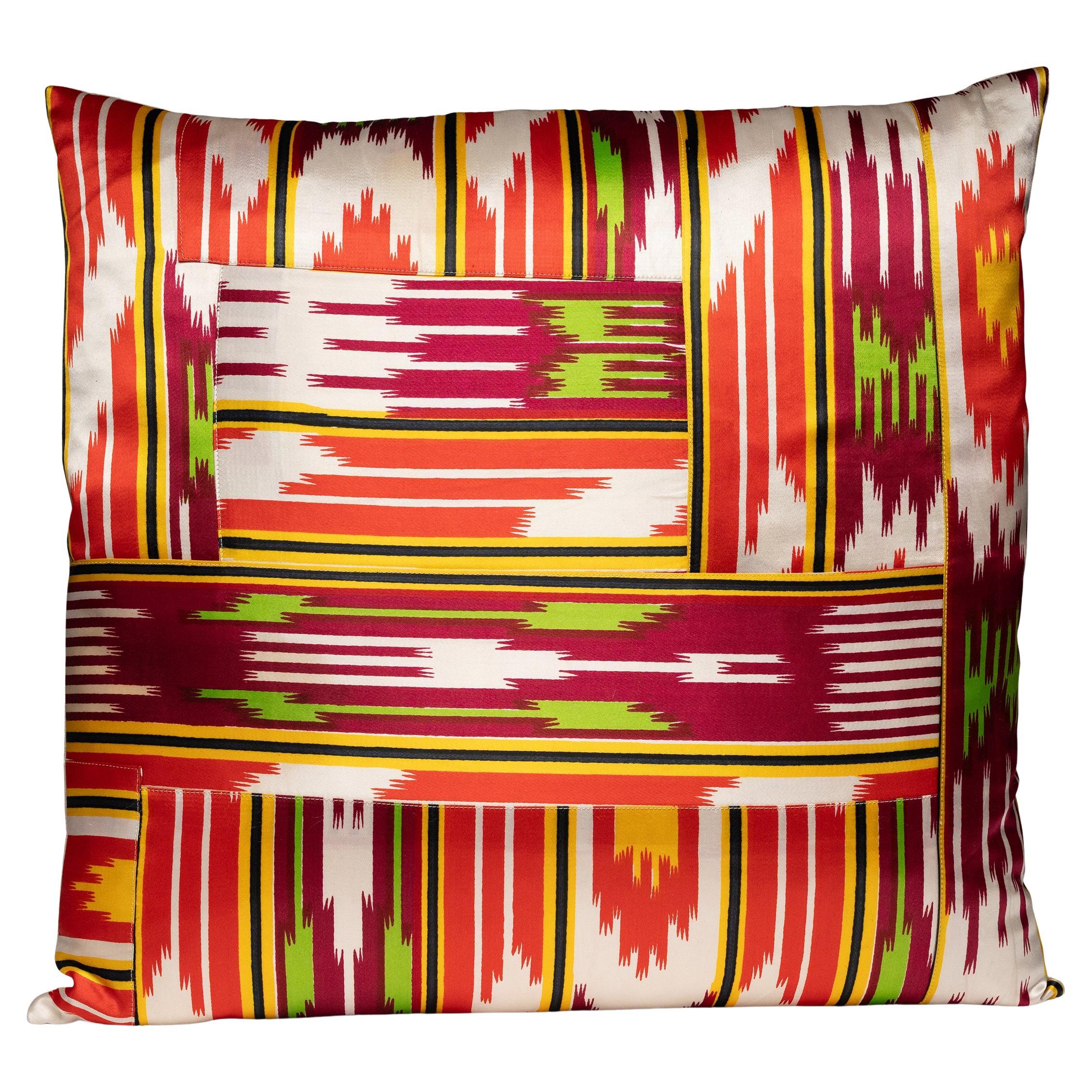 Uzbek Ikat Silk Patchwork Pillow For Sale