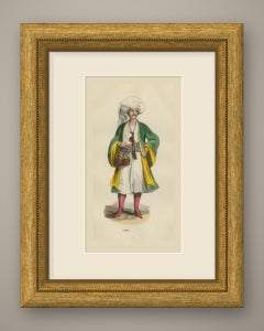 Uzbek Man of Central Asia, Antique Hand-Colored Ethnographic Print, 1854
