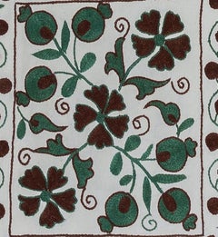 17"x19" Hand Embroidered Silk Cushion Cover, Floral Motifs, Green Accent Pillow