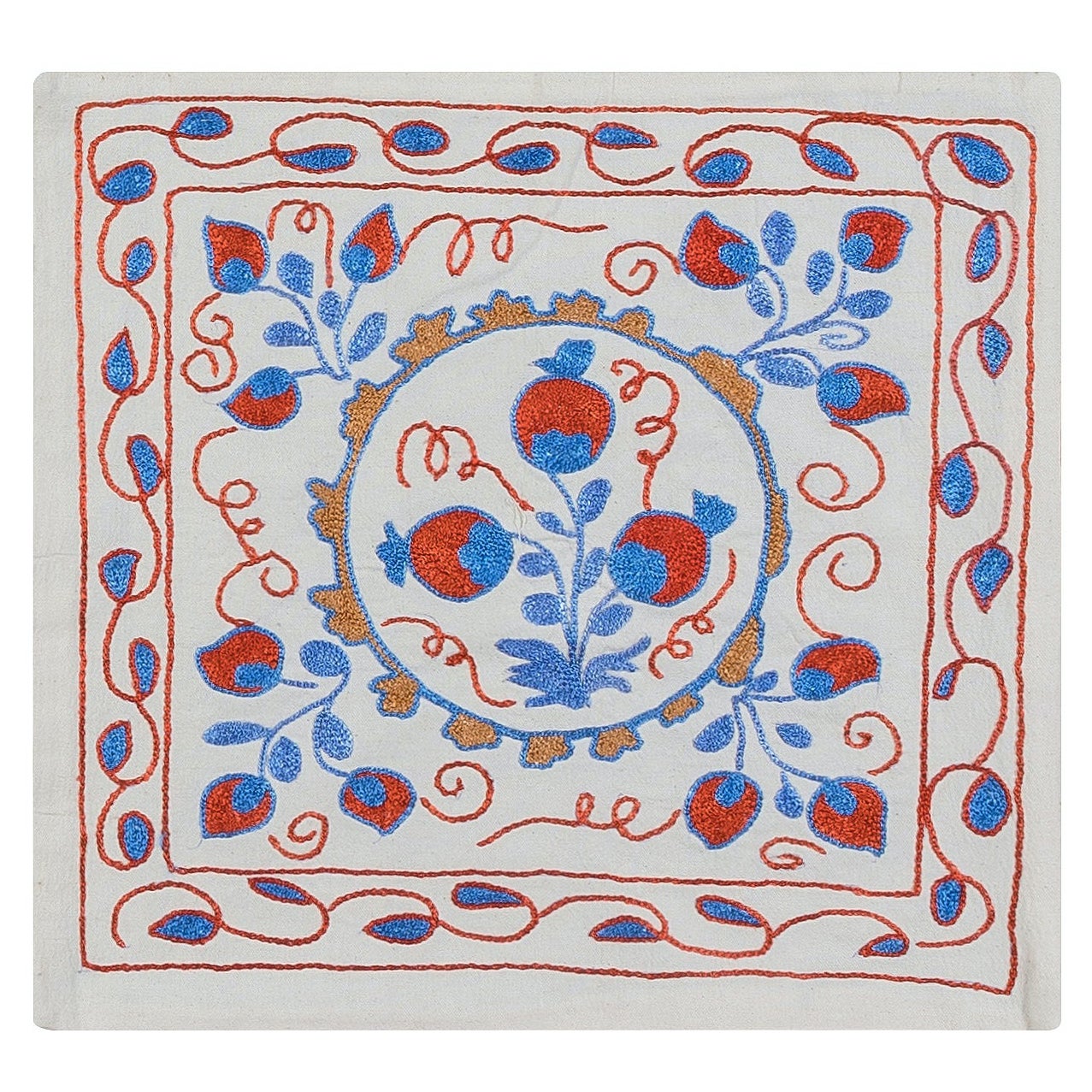 Housse de coussin Uzbek Suzani brodée à la main. Oreiller décoratif en dentelle de soie