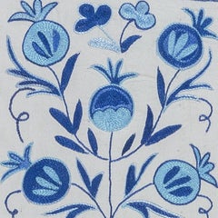 17"x19" Uzbek Throw Pillow. Embroidery Silk Cushion Cover. Blue Accent Pillow